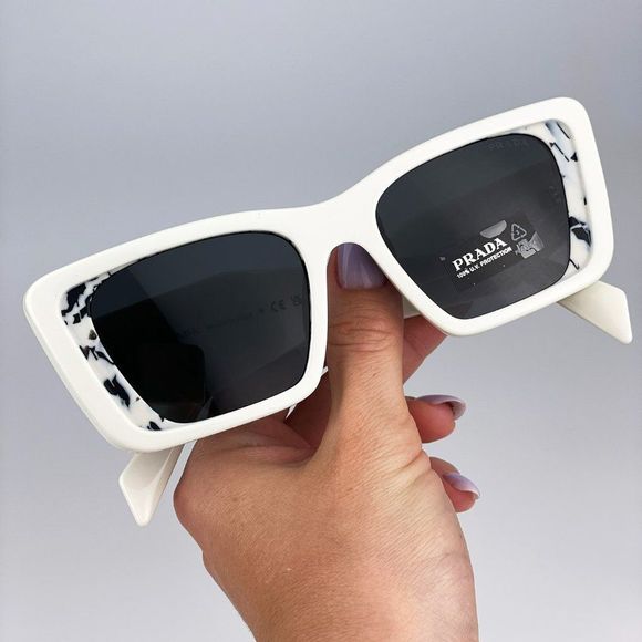 Prada PR08YS 02V5S0 Sunglasses White Havana Black Gray Cat Eye Unisex